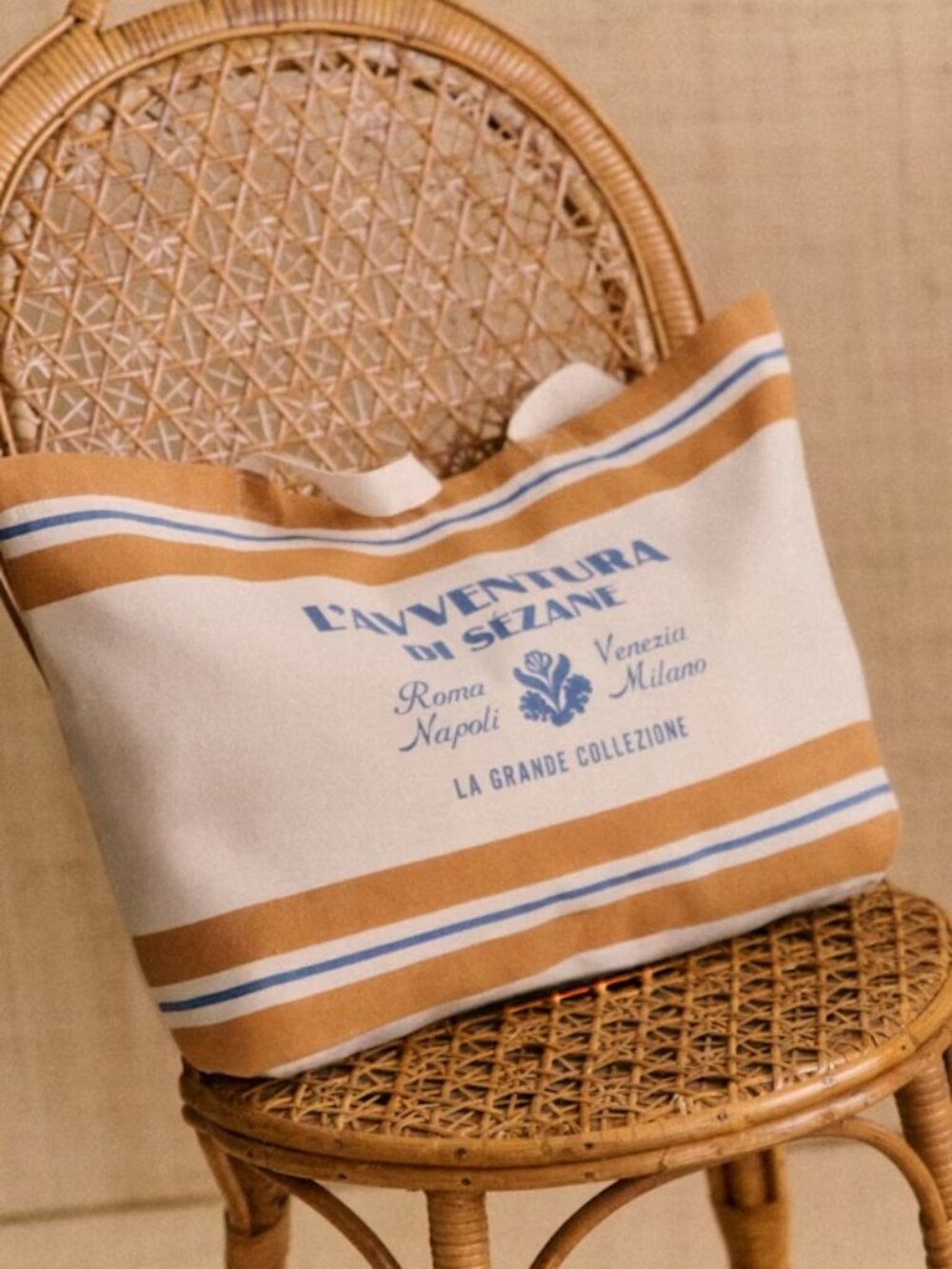 Sézane limited edition Italy l'Avventura cotton tote gold/amber/tan stripe NWOT